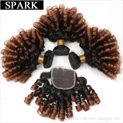 Spark 10A Ombre Bundles with Closure Brazilian 1b/4/30 Ombre Human Hair Bouncy Curly Bundles with 4x4 Lace Closure Short Curly